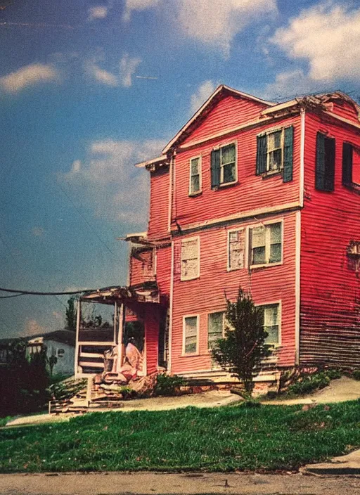 Prompt: detailed color analog medium format photo made by harmony korine, polaroid photo of old redncek in american suburbs, high production value, intricate details, 8 k resolution, hyperrealistic, hdr, photorealistic, high definition, tehnicolor, award - winning photography, masterpiece, amazing colors,