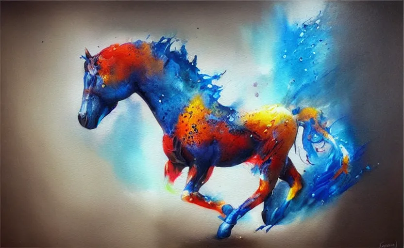 Image similar to a painting of pepsihorse trending on artstation in the style of greg rutkowski, 3 d, watercolor, beautiful, horse, pepsi, fluid