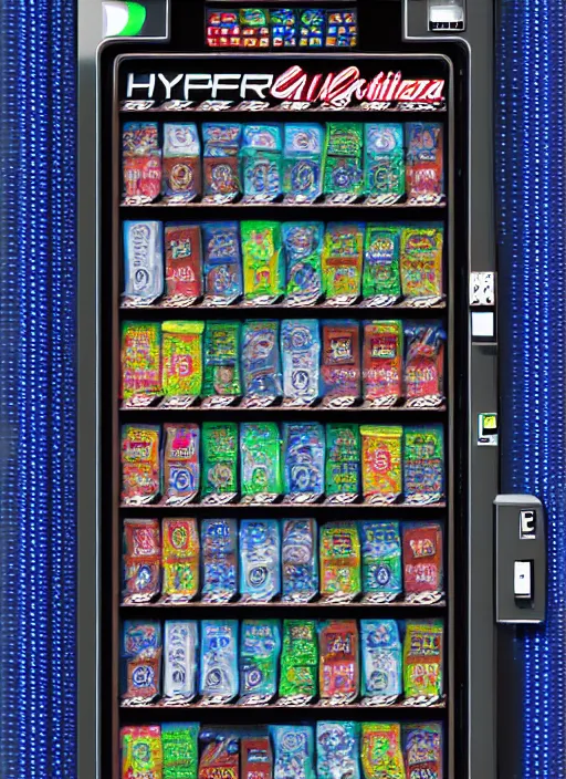 Image similar to hyper detailed digital painting of a cyberpunk vending machine, danguiz