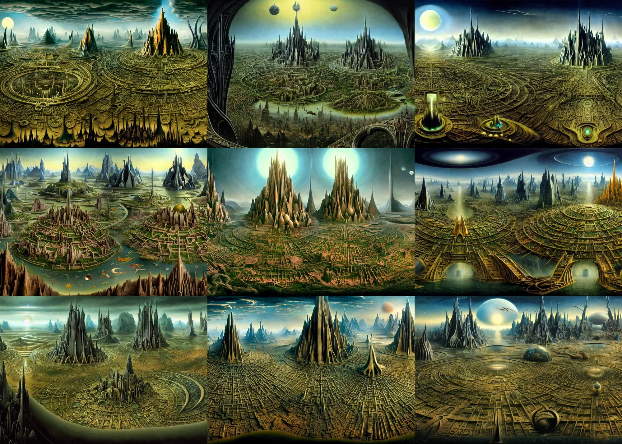 Prompt: a beautiful and insanely detailed matte painting of an advanced sprawling civilization with surreal architecture designed by Heironymous Bosch and Jim Burns, mega structures inspired by Heironymous Bosch's Garden of Earthly Delights, stunning sci-fi concept art, cinematic lighting, masterpiece!!, grand!, imaginative!!!, intricate details, sense of awe, elite