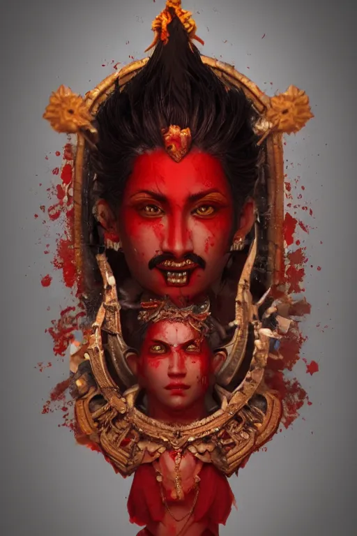 Image similar to portrait of hindu blood god, hindu concept art, cgsociety, octane render, trending on artstation, artstationHD, artstationHQ, unreal engine, 4k, 8k