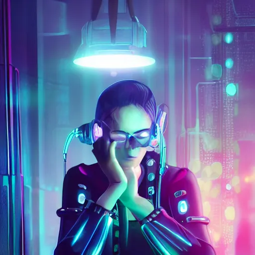 Prompt: cyberpunk woman [ sitting in a booth, in a club ]!! crying, trending on artstation, sci - fi art, dark fantasy, dark atmosphere, neon futuristic lighting, bioluminescent colors, cgsociety contest winner, futurism, afrofuturism, 4 k quality, intricate, detailed