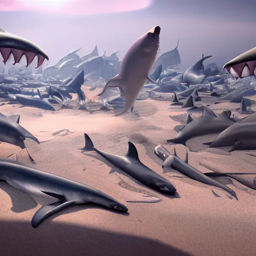 Image similar to a desert of sharks, realistic, octane render, 4 k, artstation, concept art