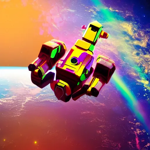 Prompt: fantastical colorful photo of an ai intelligence bot in space, 4k