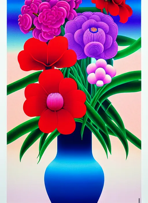 Image similar to vase with flowers by shusei nagaoka, kaws, david rudnick, airbrush on canvas, pastell colours, cell shaded, 8 k