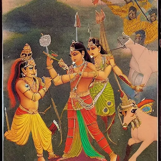 Prompt: war of mahabharata, lord krishna showing vishwaroop to arjuna