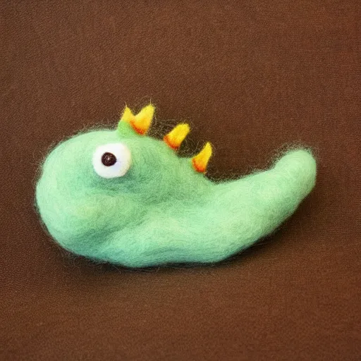 Image similar to a needle felted loch ness monster, needle felting art.