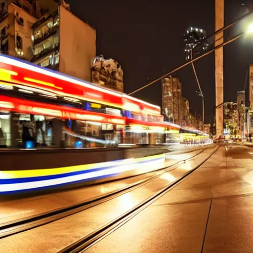 Image similar to a tram ride in sao paulo city at night, photorealistic, ultra detailed, 8 k