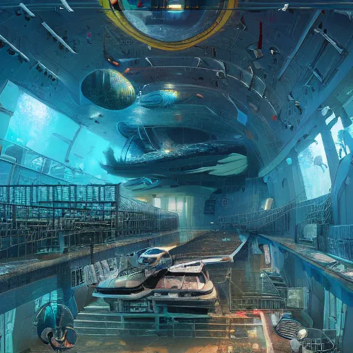 Prompt: underwater spy facility in atlantic the hidden city, intricate artwork, by tooth wu, wlop, beeple, dan mumford. concept art, octane render, trending on artstation, greg rutkowski very coherent symmetrical artwork. key art, high detail, octane render, 8 k, iridescent accents