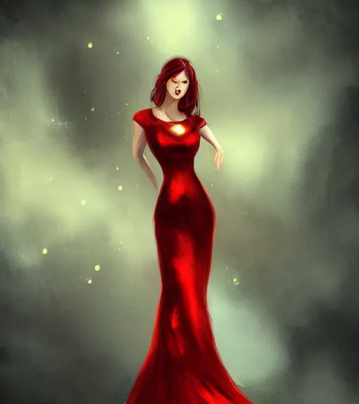 Prompt: a woman wearing a golden dress and a red shirt, concept art, hd, stunning, tran ross