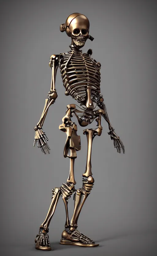 Prompt: Steampunk cyborg skeleton girl, bronze statue, unreal engine, high detailed