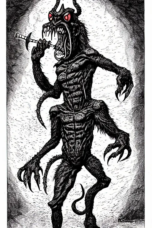 Prompt: the fresno nightcrawler as a d & d monster, full body, pen - and - ink illustration, etching, by russ nicholson, david a trampier, larry elmore, 1 9 8 1, hq scan, intricate details, inside stylized border