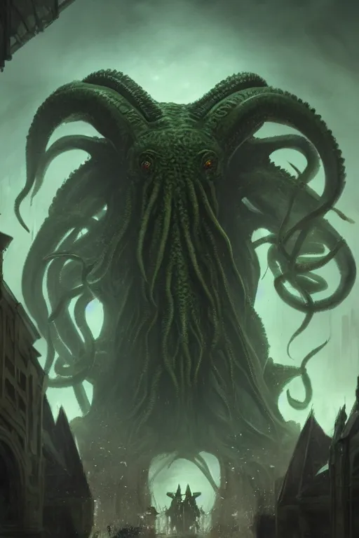 Image similar to cthulhu, huge, towering, gigantic, high octane, 8 k, digital art, magic the gathering, mtg, by greg rutkowski, trending on artstation