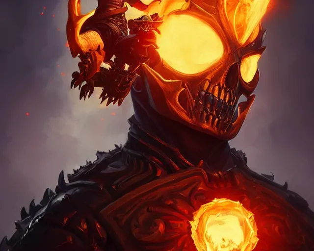 Prompt: a gaming screenshot still portrait of ghost rider, deep focus, d & d, fantasy, intricate, elegant, highly detailed, digital painting, artstation, concept art, matte, sharp focus, illustration, dark fantasy style art, hearthstone, art by artgerm and greg rutkowski and alphonse mucha