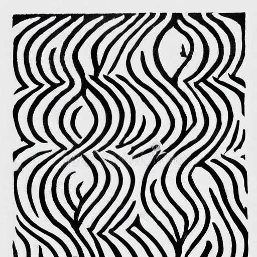 Prompt: high contrast black ink on white paper flame block print illustration