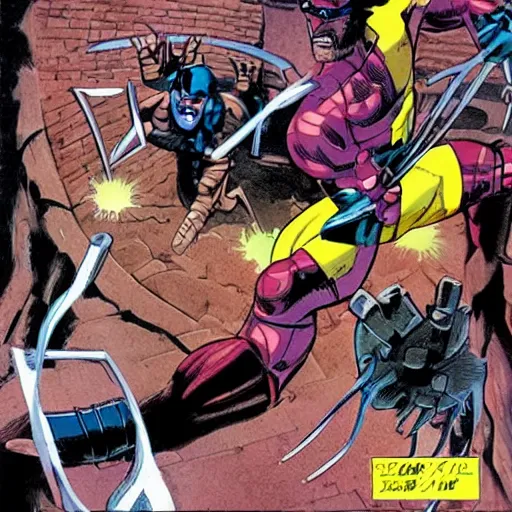 Prompt: Xmen Cyclop and Wolverine fighting versus Sentinels robot in New York, Moebius style