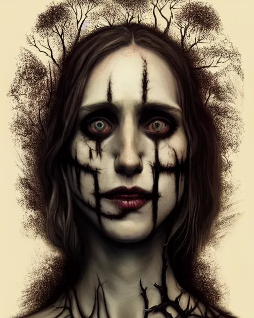 Prompt: gorgeousTaissa Farmiga slasher holding knife, realistic character concept, full body shot, spooky, illustration, symmetrical face and body, realistic eyes, cinematic lighting, hyperdetailed, detailed realistic symmetrical eyes, 8k, high resolution, Charlie Bowater, Tom Bagshaw, single face, insanely detailed and intricate, beautiful, elegant, dark forest and trees, vfx, postprocessing