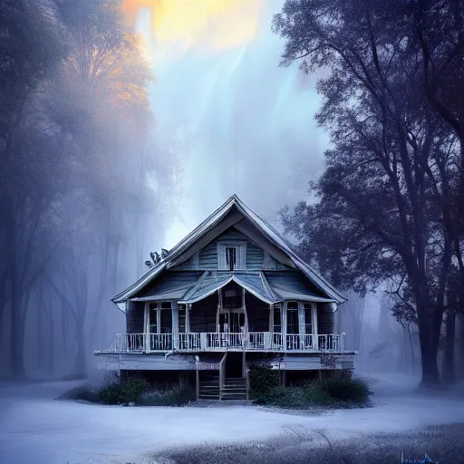 Image similar to amazing photo of a house in the plannet Jupyter, digital art, by marc adamus, beautiful dramatic lighting