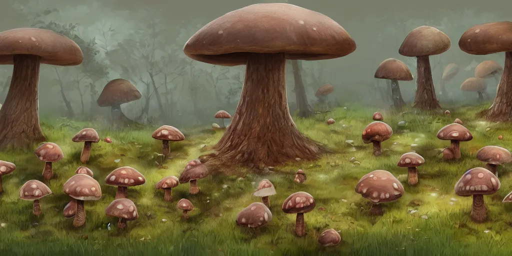 Prompt: mushroom fungus forest village, trending on artstation