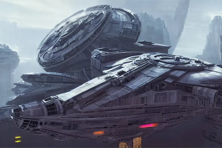 Image similar to the millenium falcon built from organic components, soft, sharp focus, detailed, sci-fi, hyperrealism, artwork by Tooth Wu and wlop and beeple and dan mumford and greg rutkowski