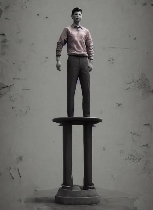 Image similar to a sculpture of a man standing next to a tall vase, a raytraced image by Hikari Shimoda, polycount, video art, vray tracing, ray tracing, rendered in unreal engine