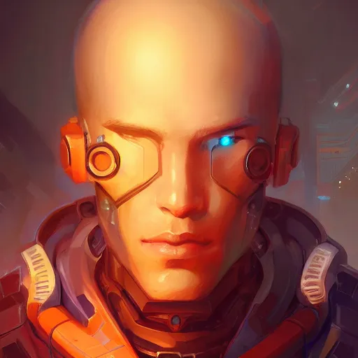 Image similar to portrait of a handsome cybernetic male, cyberpunk concept art by pete mohrbacher and artgerm and wlop and greg rutkowski and deathburger, digital art, highly detailed, intricate, sci-fi, sharp focus, Trending on Artstation HQ, deviantart, unreal engine 5, 4K UHD image