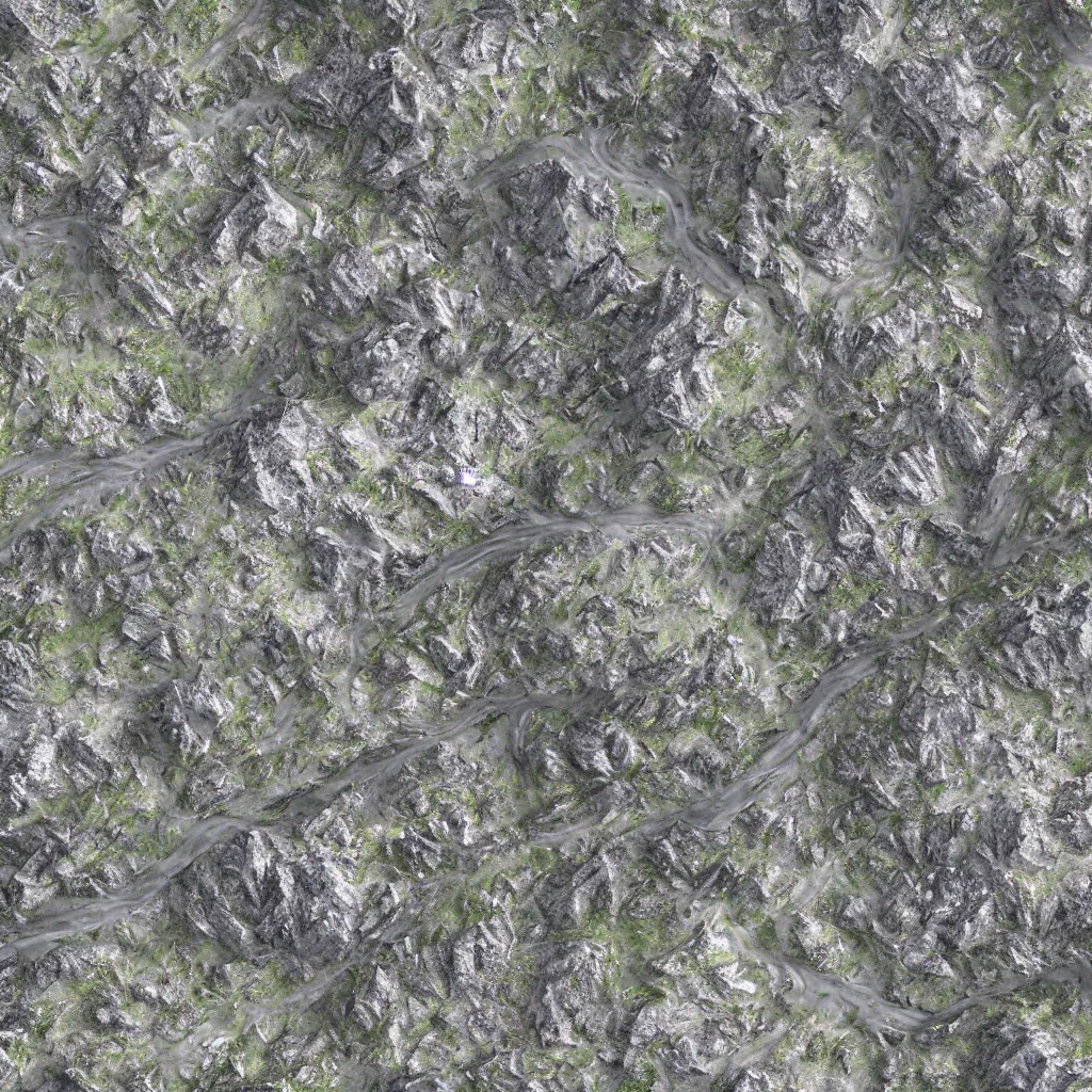 Prompt: overhead view of terrain, 2000 meters squared, photorealistic, concept art, seamless texture