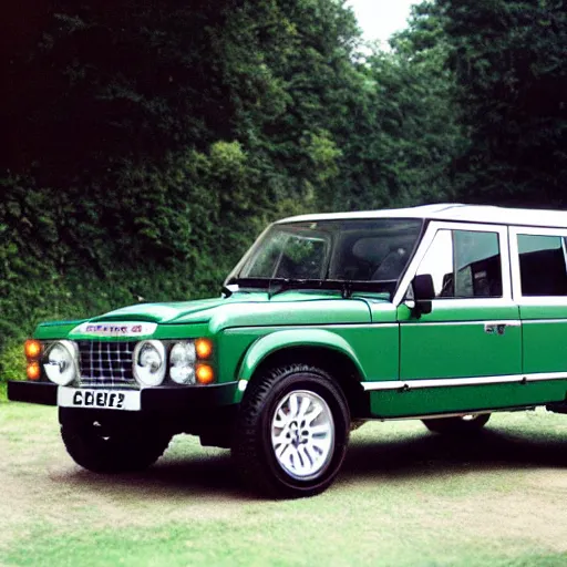 Prompt: a jaguar xj12 blended with a 1980 Land Rover Range Rover, SLR photo