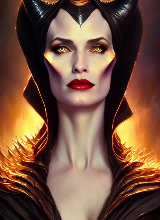 Image similar to maleficent, amber eyes, face, long hair, fantasy, intricate, elegant, highly detailed, digital painting, artstation, concept art, smooth, sharp focus, illustration, art by artgerm and greg rutkowski and alphonse mucha