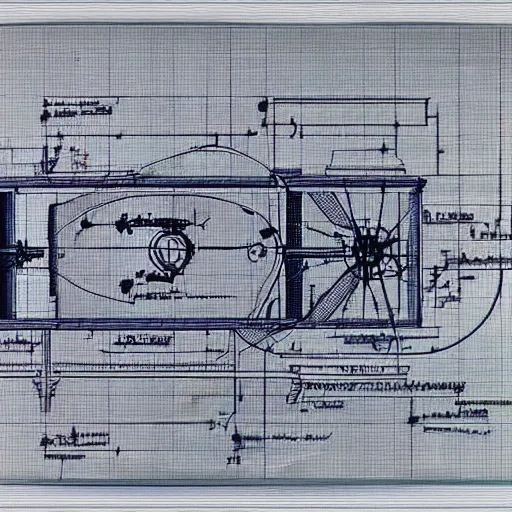 Image similar to blueprint of a time machine, detailed