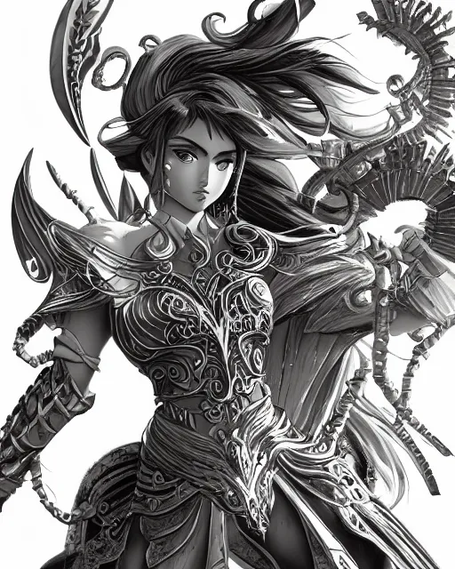 Image similar to A beautiful female warrior running, D&D, beautiful face, highly detailed face, fantasy art, female art, in the style of masami kurumada, illustration, epic, fantasy, intricate, hyper detailed, artstation, concept art, smooth, sharp focus, ray tracing