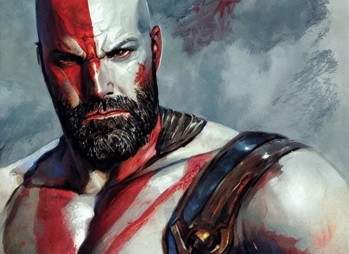 Prompt: a highly detailed beautiful portrait of ben affleck as as kratos, by gregory manchess, james gurney, james jean