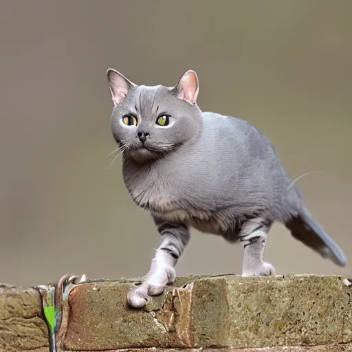 Image similar to cat bird hybrid, cute, with very strong and muscular legs