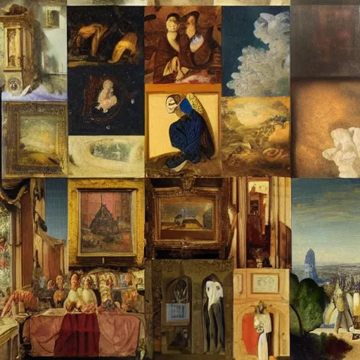 Prompt: cadavre exquis collage of the 10 most beautiful stolen paintings of all time