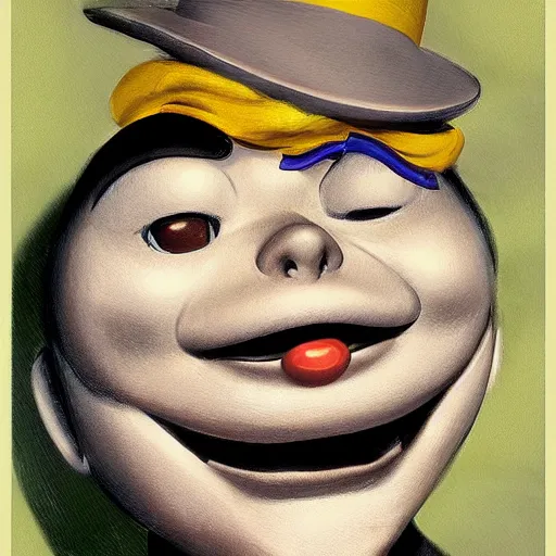 Image similar to a smiling mime, portrait, digital art, trending on artstation, vintage, retrofuturism, art by marc davis, marc davis artwork, poster