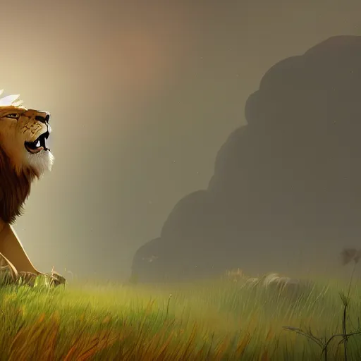 Prompt: A lion in a meadow lineArt style, concept art, smooth, sharp focus, illustration, ArtStation