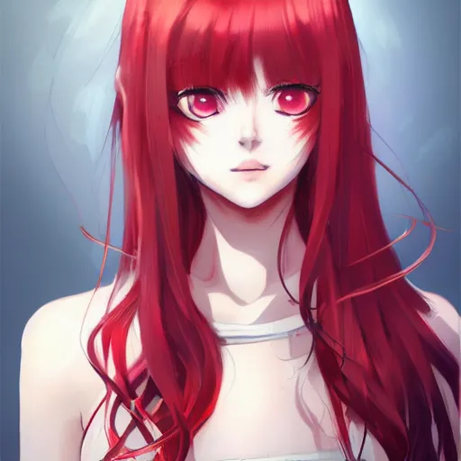 Image similar to full headshot portrait of a girl with long red hair, drawn by WLOP, by Avetetsuya Studios, attractive character, colored sketch anime manga panel, trending on Artstation