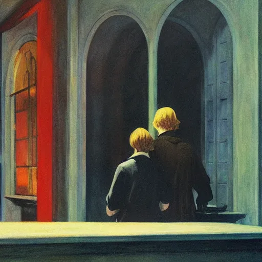 Image similar to the fellowship of the ring movie poster painted by edward hopper