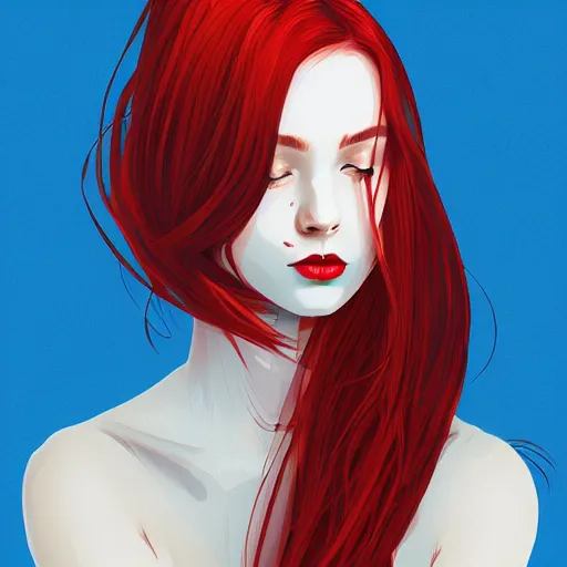 Image similar to girl with medium length red hair. thin face, red lips. centered median photoshop filter cutout vector behance hd jesper ejsing!