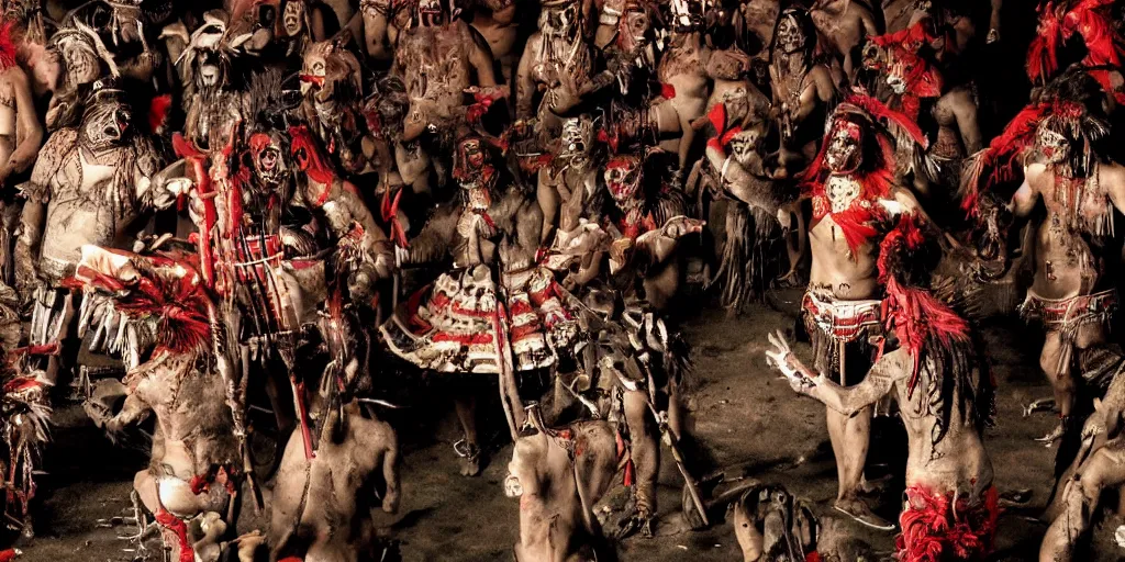 Prompt: Aztec pagan ritual, horror cinematic dark HD 8k altar wallpaper