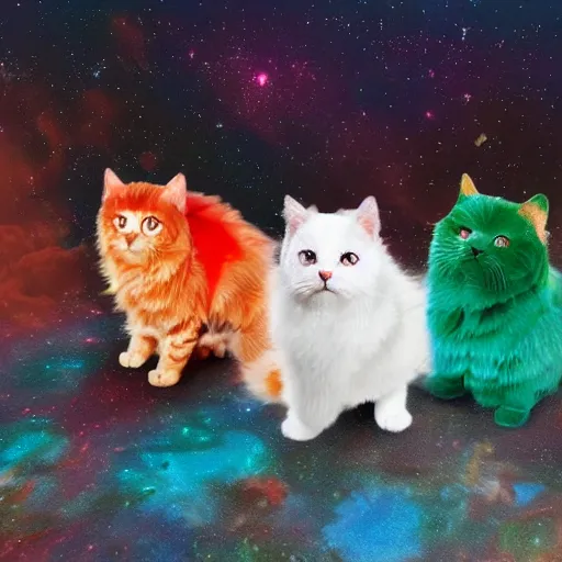 Prompt: colorful fluffy cats taking over mars