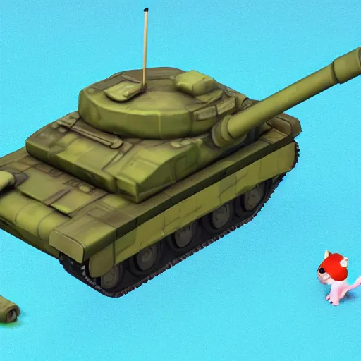 Prompt: chubby cute mobile game tank, 1 0 0 mm, 3 d render, isometric, diorama, blue background,