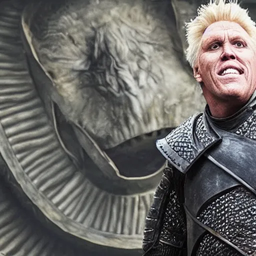 Prompt: gary busey as a villain in game of thrones