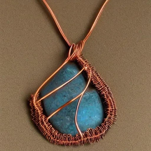 Image similar to a beautiful amulet made from sand and dirt, with copper wire details