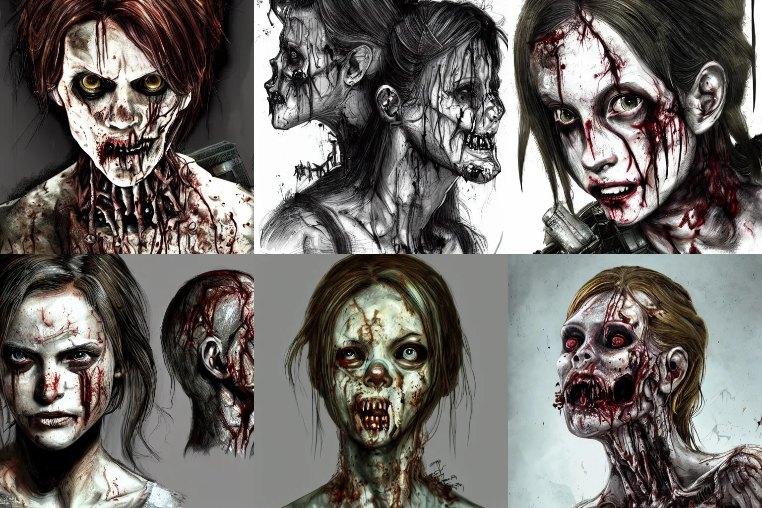 Prompt: Resident Evil village donna beneviento head and shoulders zombie concept art, highly detailed, horror, scary, terrifying, horrific, hd 4k