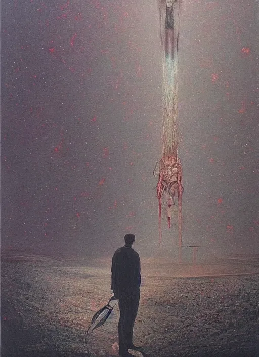 Image similar to A painting of Elon Musk in style of Beksinski. Very detailed