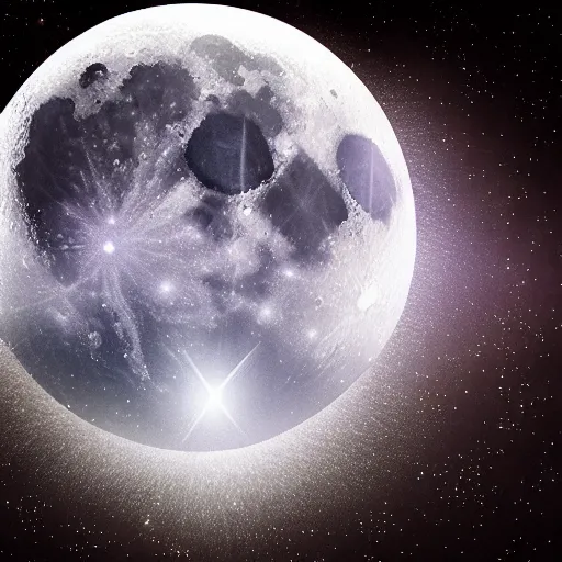 Prompt: futuristic spiritual mystic photo of the moon with mustache