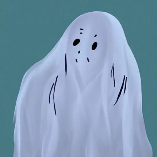 Image similar to a scary looking but very friendly transparent ghost in Chicago in the style of a ghibli movie