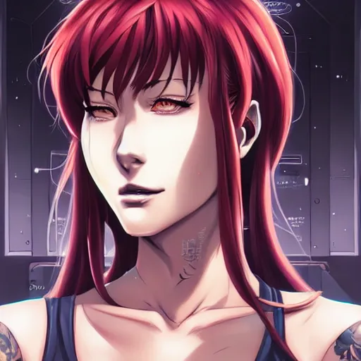 Image similar to a portrait of revy from black lagoon manga, symmetrical eyes, symmetrical face, art by lois van baarle and loish and ross tran and rossdraws and sam yang and samdoesarts and artgerm, digital art, highly detailed, intricate, sharp focus, trending on artstation hq, deviantart, unreal engine 5, 4 k uhd image