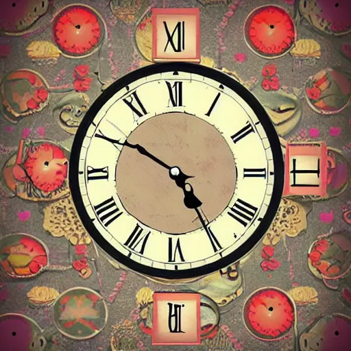 Prompt: alice in wonderland clock background, pattern clock background - n 4